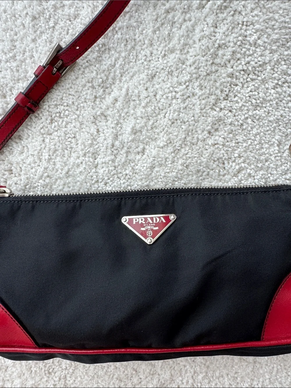 Prada Black and Red Leather-Trim Shoulder Bag